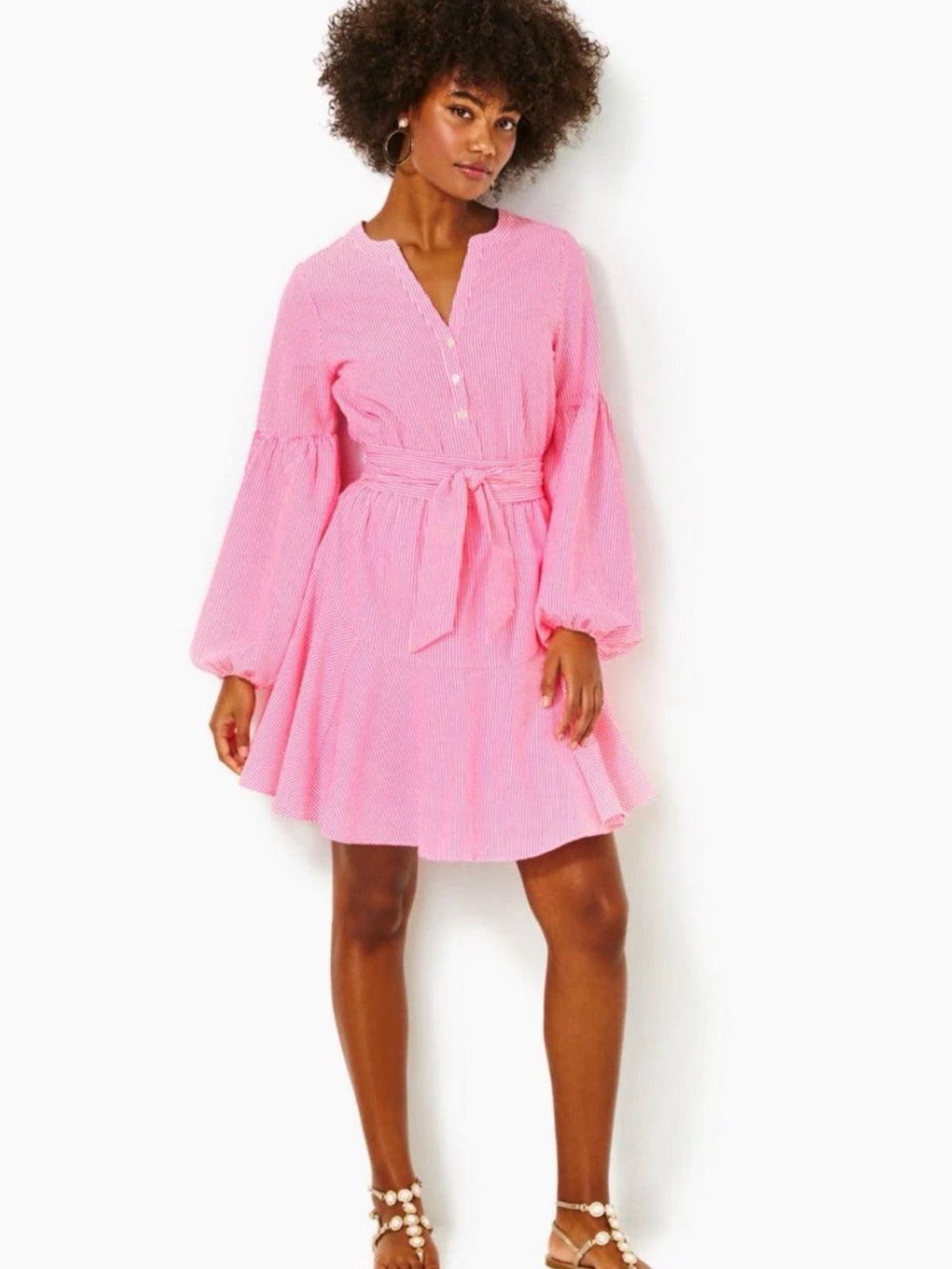 Lilly Pulitzer Carla Long Sleeve Dress in Roxie Pink Harbor Stripe